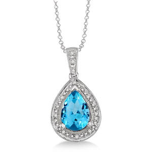 Blue Topaz & Diamond Teardrop Necklace