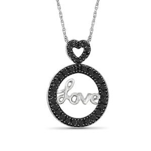 JewelonFire Black Diamond Accent Sterling Silver Love Circle Pendant