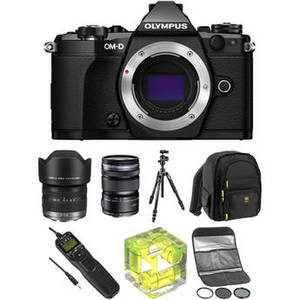 OM-D E-M5 Mark II Mirrorless Micro Four Thirds Digital Camera with 7-14mm and 12-50mm Lenses Landscape Kit (Black)