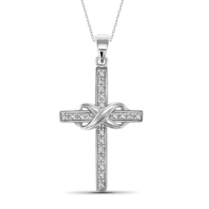 JewelonFire White Diamond Accent Sterling Silver Infinity Cross Pendant