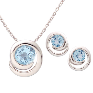 Silver Swirl Blue Topaz Earring & Necklace Set
