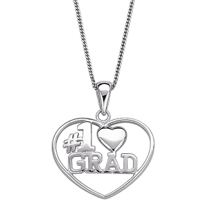 Sterling Silver #1 Grad Graduation Heart Necklace