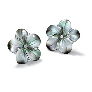 PalmBeach Jewelry Flower-Shaped Freshwater Black Mother-of-Pearl Button Silvertone Earrings