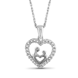 JewelonFire White Diamond Accent Sterling Silver Mom-Child Heart Pendant
