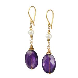 Amethyst and Pearl With Gold Plated Sterling Silver Earrings
