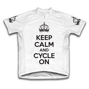 Scudo Keep Calm and Cycle On Microfiber Short-Sleeved Cycling Jersey, White, L