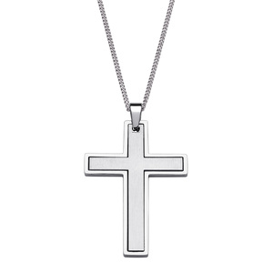 Stainless Steel 2 Piece Matte & Polished Cross Necklace