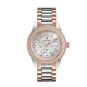 Ladies Crystal Two-Tone Watch Silver-Tone Dial