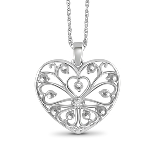 JewelonFire White Diamond Accent Sterling Silver Heart Pendant