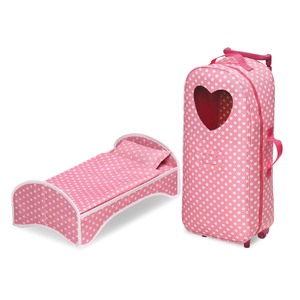 Badger Basket 3-in-1 Trolley Doll Carrier with Rocking Bed and Bedding - Pink/Polka Dot
