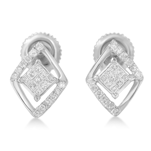 10k White Gold 1/3ct TDW Round and Princess Diamond Earrings (I-J, I1-I2)
