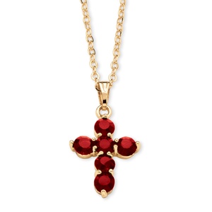 Birthstone Cross Pendant Necklace in Yellow Gold Tone