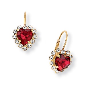 PalmBeach Jewelry Heart-Shaped Red Crystal Drop and Clear Crystal Earrings in Yellow Gold Tone