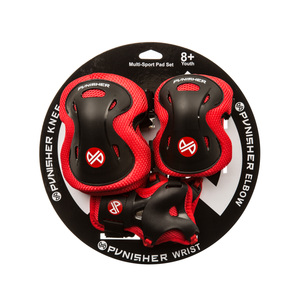 Punisher Skateboards Punisher Elbow, Knee, and Wrist Skateboard Pad Set (Youth 8+), Red