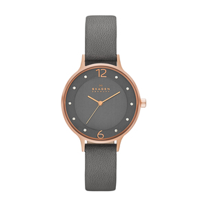 Womens Anita Gray Dial Watch Charcoal Gray Leather Strap