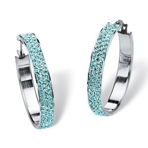 PalmBeach Jewelry Pave Birthstone Hoop Earrings in Stainless Steel