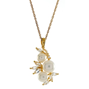 Gold over Silver Pearl & Lab Created White Sapphire Pendant