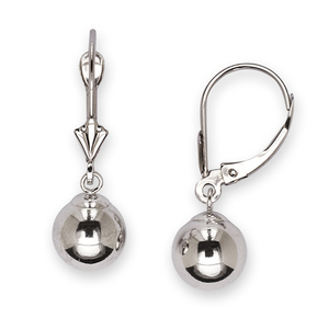 14k White Gold Large Ball Drop Leverback Earrings - Measures 27x8mm