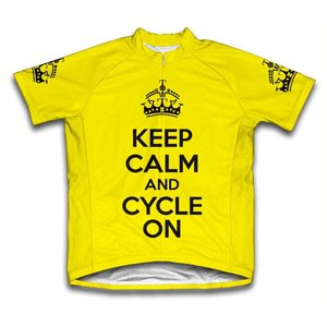 Scudo Keep Calm and Cycle On Microfiber Short-Sleeved Cycling Jersey, Yellow, XL