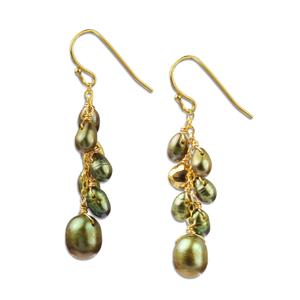 Lita Gold Over Sterling Silver Multi Tonal Green Pearls With Pyrite Accents Cluster Earrings