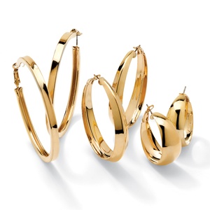 PalmBeach Jewelry 3 Pair Hoop Earrings Set in Yellow Gold Tone