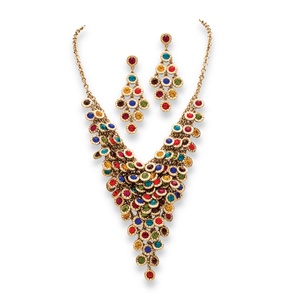 PalmBeach Jewelry 2 Piece Multi-Color Crystal Necklace and Earrings Set in Yellow Gold Tone