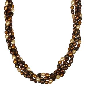 2 Strand Multi-Bronze Color Freshwater Pearl Twister Necklace, 36"