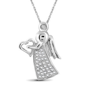 JewelonFire White Diamond Accent Sterling Silver Angel Pendant
