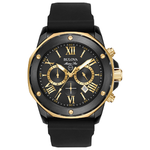 Mens Marine Star Black Silicone Strap Watch Gold/Black Dial