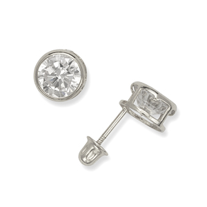 14k White Gold 6mm Round Cubic Zirconia Screwback Earrings