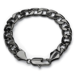 PalmBeach Jewelry Men's 12 mm Curb-Link Chain Bracelet Black Ruthenium-Plated 10"