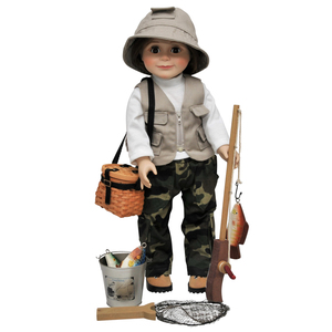 The Queen's Treasures Fishing Adventure Set, Includes Pants, Shirt, Vest, Hat, Hiking Boots, Pole, Fish, and So Much More! Fits 18 Inch Girl Dolls.