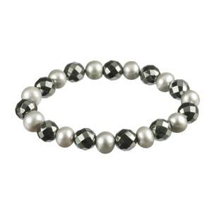 Lita Faceted Hematite With Fresh Water Pearl Stretch Bracelet