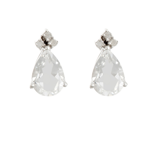 Ladies Sterling Silver Pear Shape Genuine Crystal Quartz Gemstone with .10 cttw Diamond Earrings
