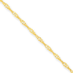 14k Yellow Gold 1.6mm Singapore Chain Bracelet - 7 Inch - Spring Ring
