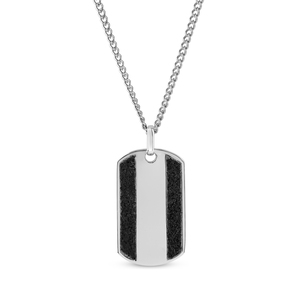 Sterling Silver Black Glitter Dog Tag Pendant with 24 Inch Steel Curb Chain