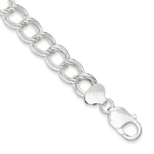 Sterling Silver 10.5mm Double Link Charm Bracelet - 8.5 Inch - Lobster Claw