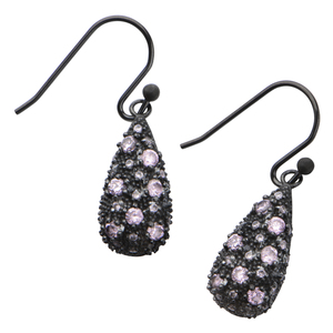 Inox Jewelry Women's Stainless Steel Ion Plated Gun Metal with Multi Pave Set Pink Cubic Zirconia Earrings