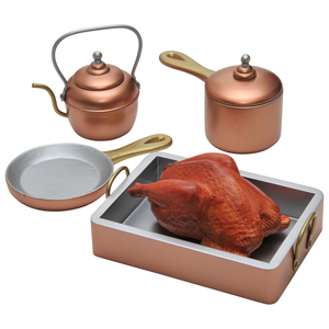 The Queen's Treasures 7 Piece Copper Look Pots, Pans, Kettle+ Roast Chicken, Great Accessory for 18 Inch Dolls