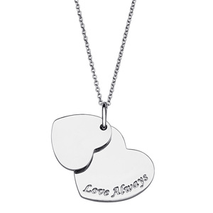 Platinum Plated Love Always Double Heart Necklace