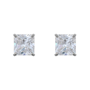 14K White Gold 7mm Princess Cut Cubic Zirconia Stud Earrings