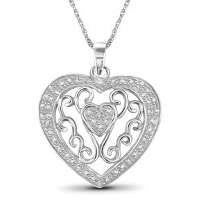 JewelonFire White Diamond Accent Sterling Silver Heart Pendant