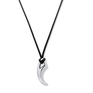 PalmBeach Jewelry Men's Polished Tribal Claw Pendant in Stainless Steel with 20" Black Leather Cord