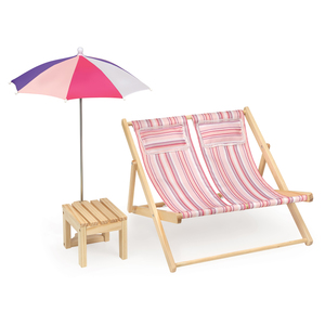 Badger Basket Double Doll Beach Chair with Table and Umbrella - Summer Stripes