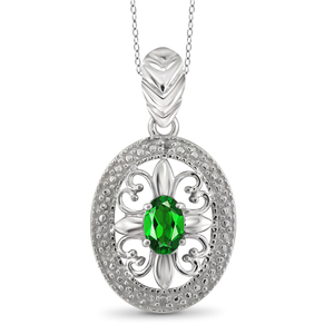 JewelonFire 1/2 Carat T.G.W. Chrome Diopside And White Diamond Accent Sterling Silver Pendant