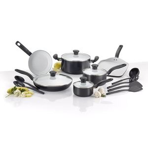 Initiatives Ceramic 16-Piece Cookware Set - Black