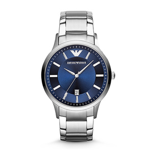 Mens Classic Silver-Tone Watch Navy Dial