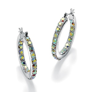 PalmBeach Jewelry Round Aurora Borealis Crystal Silvertone Inside-Out Hoop Earrings