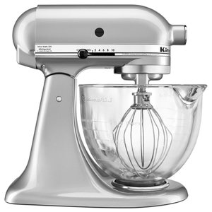 KitchenAid KSM105GBCMC 5 qt. Tilt-Head Stand Mixer with Glass Bowl - Metallic Chrome