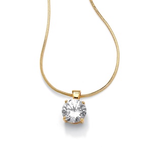 PalmBeach Jewelry 4-Carat Round Cubic Zirconia 14k Yellow Gold-Plated Solitaire Pendant and Snake Chain 16"